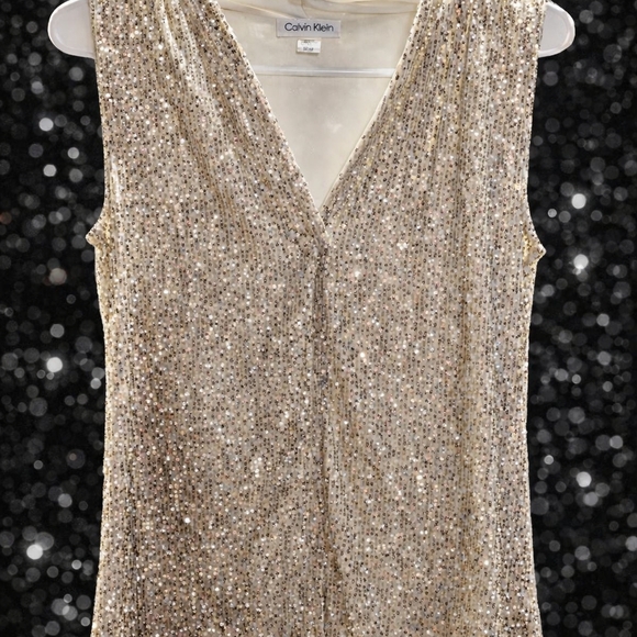 CALVIN KLEIN Shimmering Gold Sleeveless Blouse.  EUC. - Picture 2 of 5
